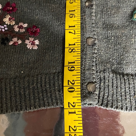 Vintage Tiara Green/Gray Floral Embroidered Cotton/Ramie Cardigan PL - Picture 12 of 14